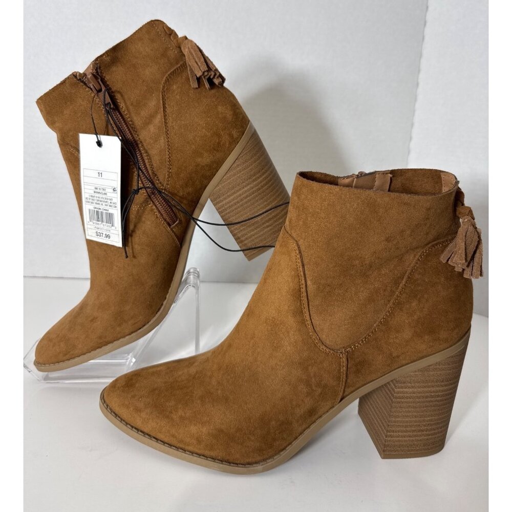 Universal Thread Camel Suede Ankle Boots With Tassel Detail Side Zipper Size 11